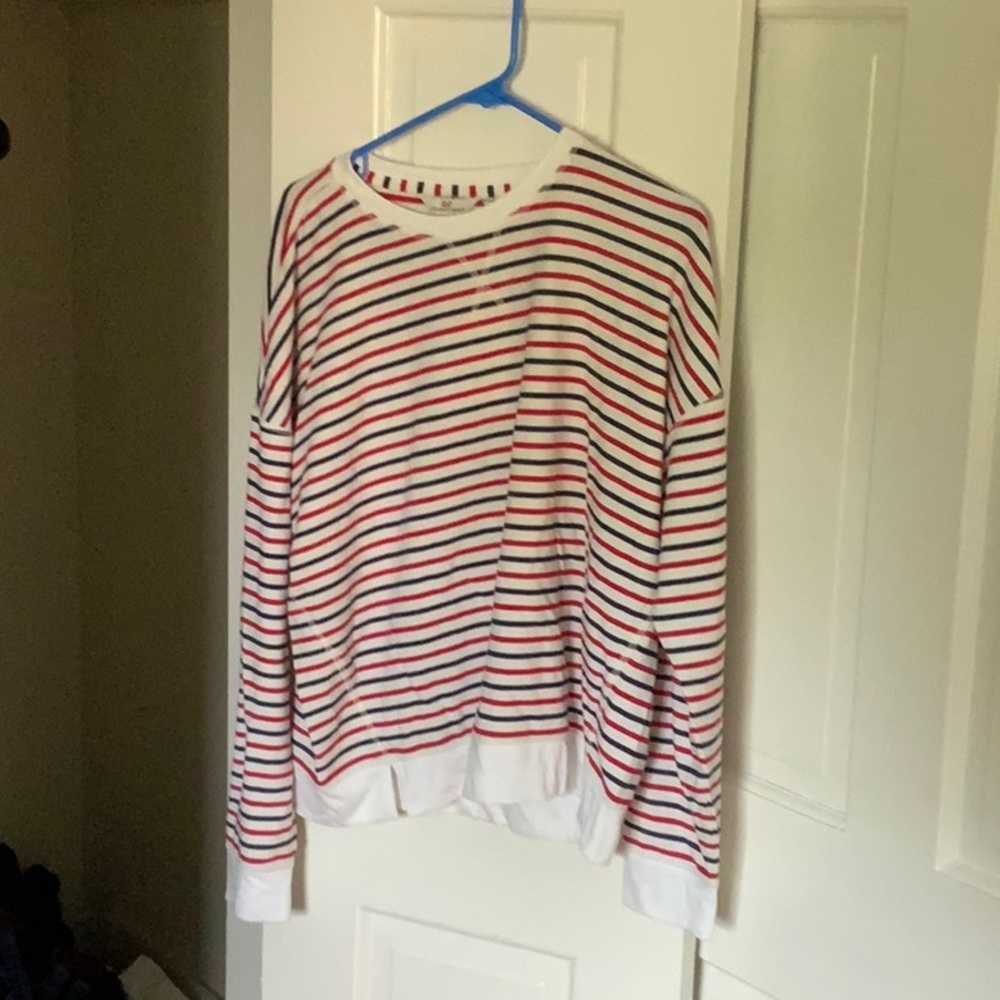 Red, white, and blue striped sweatshirt